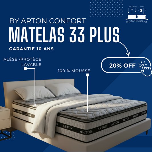 Matelas 33 Plus by ARTON Confort 100% mousse ABS 33, avec alèse lavable et garantie 10 ans